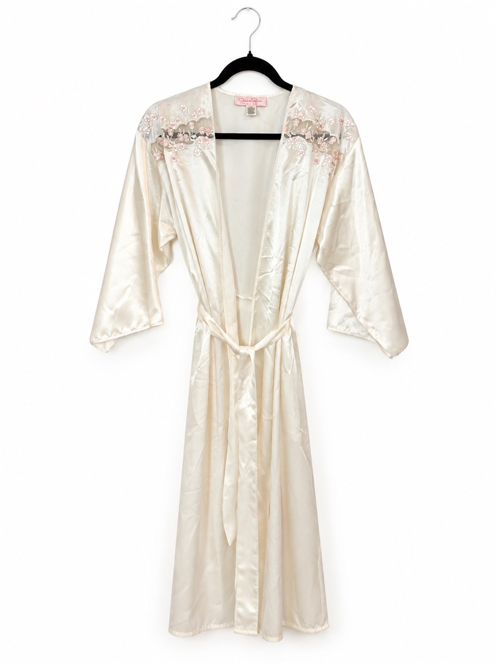 Oscar de la Renta Pink Label | Bridal Satin Embroidered Robe | Size Small
